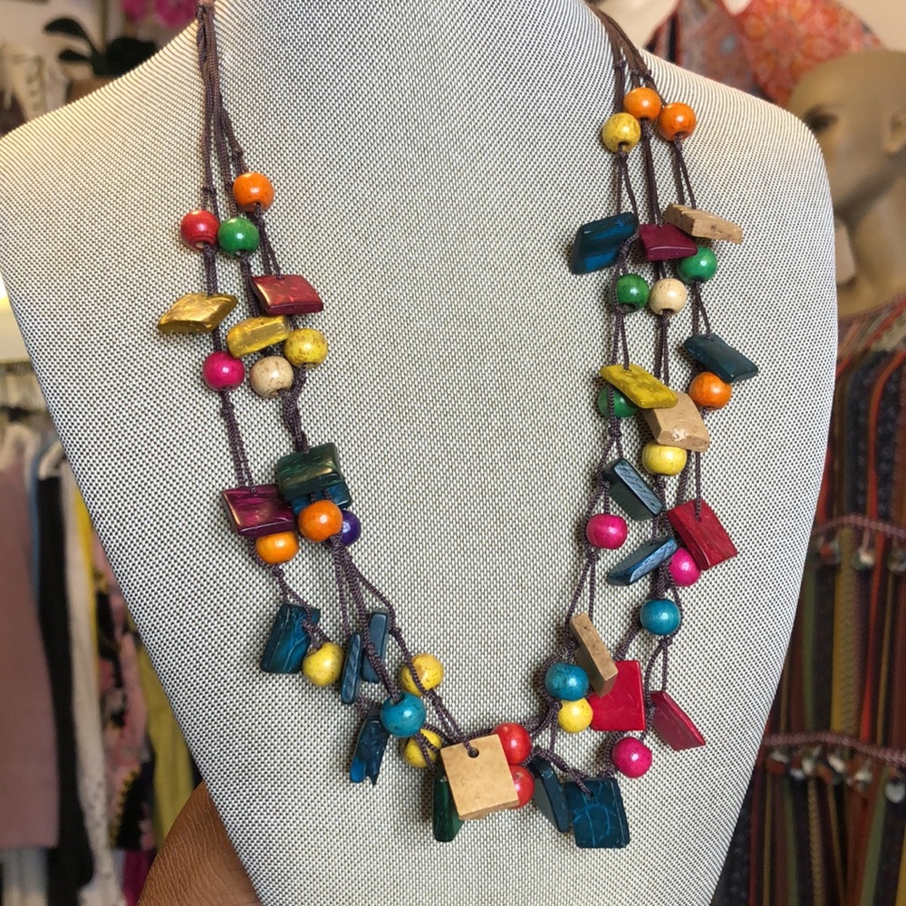 Multicolor Wooden & Beaded Layered Necklace
